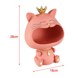 Maxbell Key Bowl Resin Cat Figurine Sculpture Big Mouth Animal Bowl Lucky Cat Statue Pink