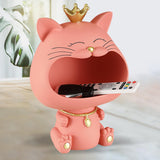 Maxbell Key Bowl Resin Cat Figurine Sculpture Big Mouth Animal Bowl Lucky Cat Statue Pink