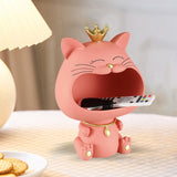 Maxbell Key Bowl Resin Cat Figurine Sculpture Big Mouth Animal Bowl Lucky Cat Statue Pink