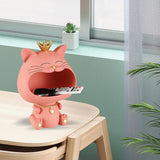 Maxbell Key Bowl Resin Cat Figurine Sculpture Big Mouth Animal Bowl Lucky Cat Statue Pink