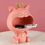 Maxbell Key Bowl Resin Cat Figurine Sculpture Big Mouth Animal Bowl Lucky Cat Statue Pink