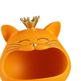 Maxbell Key Bowl Resin Cat Figurine Sculpture Big Mouth Animal Bowl Lucky Cat Statue Orange