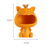 Maxbell Key Bowl Resin Cat Figurine Sculpture Big Mouth Animal Bowl Lucky Cat Statue Orange