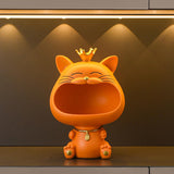 Maxbell Key Bowl Resin Cat Figurine Sculpture Big Mouth Animal Bowl Lucky Cat Statue Orange