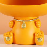 Maxbell Key Bowl Resin Cat Figurine Sculpture Big Mouth Animal Bowl Lucky Cat Statue Orange