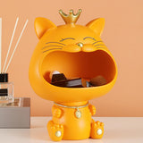 Maxbell Key Bowl Resin Cat Figurine Sculpture Big Mouth Animal Bowl Lucky Cat Statue Orange