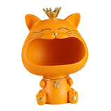 Maxbell Key Bowl Resin Cat Figurine Sculpture Big Mouth Animal Bowl Lucky Cat Statue Orange