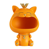 Maxbell Key Bowl Resin Cat Figurine Sculpture Big Mouth Animal Bowl Lucky Cat Statue Orange