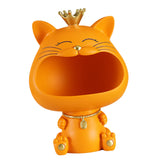 Maxbell Key Bowl Resin Cat Figurine Sculpture Big Mouth Animal Bowl Lucky Cat Statue Orange