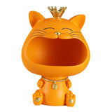 Maxbell Key Bowl Resin Cat Figurine Sculpture Big Mouth Animal Bowl Lucky Cat Statue Orange