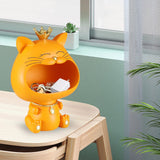Maxbell Key Bowl Resin Cat Figurine Sculpture Big Mouth Animal Bowl Lucky Cat Statue Orange