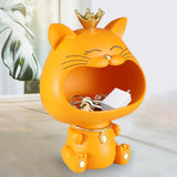 Maxbell Key Bowl Resin Cat Figurine Sculpture Big Mouth Animal Bowl Lucky Cat Statue Orange