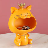 Maxbell Key Bowl Resin Cat Figurine Sculpture Big Mouth Animal Bowl Lucky Cat Statue Orange