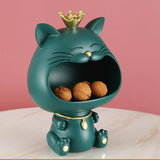 Maxbell Key Bowl Resin Cat Figurine Sculpture Big Mouth Animal Bowl Lucky Cat Statue Green