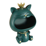 Maxbell Key Bowl Resin Cat Figurine Sculpture Big Mouth Animal Bowl Lucky Cat Statue Green