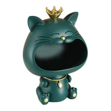 Maxbell Key Bowl Resin Cat Figurine Sculpture Big Mouth Animal Bowl Lucky Cat Statue Green