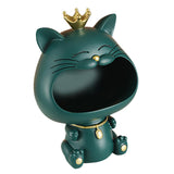 Maxbell Key Bowl Resin Cat Figurine Sculpture Big Mouth Animal Bowl Lucky Cat Statue Green