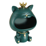 Maxbell Key Bowl Resin Cat Figurine Sculpture Big Mouth Animal Bowl Lucky Cat Statue Green