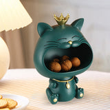 Maxbell Key Bowl Resin Cat Figurine Sculpture Big Mouth Animal Bowl Lucky Cat Statue Green