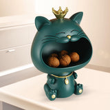 Maxbell Key Bowl Resin Cat Figurine Sculpture Big Mouth Animal Bowl Lucky Cat Statue Green