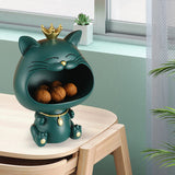 Maxbell Key Bowl Resin Cat Figurine Sculpture Big Mouth Animal Bowl Lucky Cat Statue Green