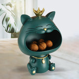 Maxbell Key Bowl Resin Cat Figurine Sculpture Big Mouth Animal Bowl Lucky Cat Statue Green