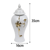 Maxbell Porcelain Vase Temple Jar with Lid Ginger Jar White Versatile Oriental Style 16x35cm