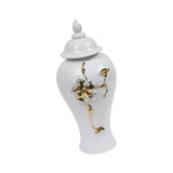 Maxbell Porcelain Vase Temple Jar with Lid Ginger Jar White Versatile Oriental Style 22x46cm