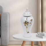 Maxbell Porcelain Vase Temple Jar with Lid Ginger Jar White Versatile Oriental Style 22x46cm