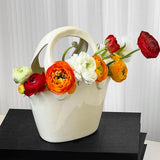 Maxbell Ceramic Vase Creative Decorative Handbag Vase for Office Table Dinning Table White