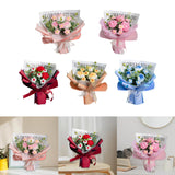 Maxbell Completed Crochet Flower Bouquet Artificial Flowers for Anniversary Birthday Light Pink