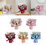 Maxbell Completed Crochet Flower Bouquet Artificial Flowers for Anniversary Birthday Light Pink