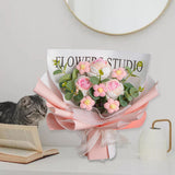 Maxbell Completed Crochet Flower Bouquet Artificial Flowers for Anniversary Birthday Light Pink