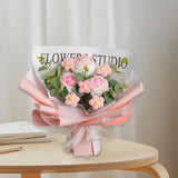 Maxbell Completed Crochet Flower Bouquet Artificial Flowers for Anniversary Birthday Light Pink