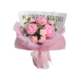 Maxbell Completed Crochet Flower Bouquet Artificial Flowers for Anniversary Birthday Pink