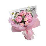 Maxbell Completed Crochet Flower Bouquet Artificial Flowers for Anniversary Birthday Pink