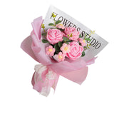 Maxbell Completed Crochet Flower Bouquet Artificial Flowers for Anniversary Birthday Pink