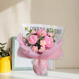 Maxbell Completed Crochet Flower Bouquet Artificial Flowers for Anniversary Birthday Pink