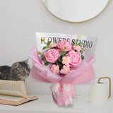 Maxbell Completed Crochet Flower Bouquet Artificial Flowers for Anniversary Birthday Pink