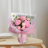 Maxbell Completed Crochet Flower Bouquet Artificial Flowers for Anniversary Birthday Pink