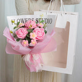 Maxbell Completed Crochet Flower Bouquet Artificial Flowers for Anniversary Birthday Pink
