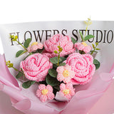 Maxbell Completed Crochet Flower Bouquet Artificial Flowers for Anniversary Birthday Pink