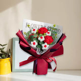 Maxbell Completed Crochet Flower Bouquet Artificial Flowers for Anniversary Birthday Red
