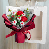 Maxbell Completed Crochet Flower Bouquet Artificial Flowers for Anniversary Birthday Red
