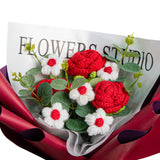 Maxbell Completed Crochet Flower Bouquet Artificial Flowers for Anniversary Birthday Red