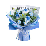 Maxbell Completed Crochet Flower Bouquet Artificial Flowers for Anniversary Birthday Blue