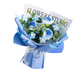 Maxbell Completed Crochet Flower Bouquet Artificial Flowers for Anniversary Birthday Blue