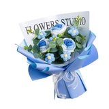 Maxbell Completed Crochet Flower Bouquet Artificial Flowers for Anniversary Birthday Blue