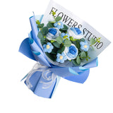 Maxbell Completed Crochet Flower Bouquet Artificial Flowers for Anniversary Birthday Blue