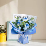Maxbell Completed Crochet Flower Bouquet Artificial Flowers for Anniversary Birthday Blue
